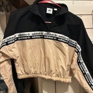 adidas Black & Beige Colorblock Cropped Track Jacket